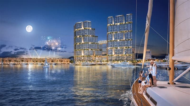 Toàn cảnh tòa tháp đôi Sun Elite City Hạ Long với tầm nhìn ôm trọn vịnh Du thuyền
